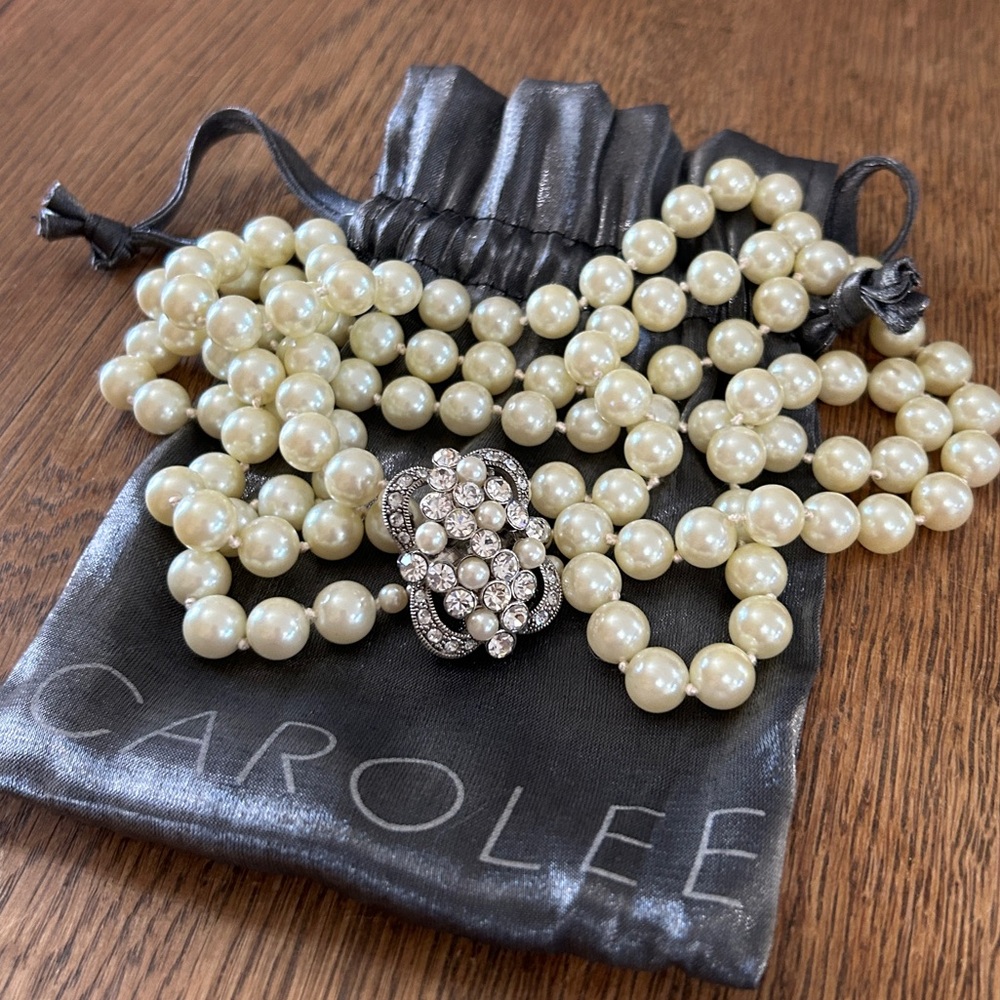 Carolee Multi Stand Pearl & Rhinestone Necklace